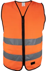 Oransje refleksvest til voksne med glidelås og to refleksbånd, sett forfra