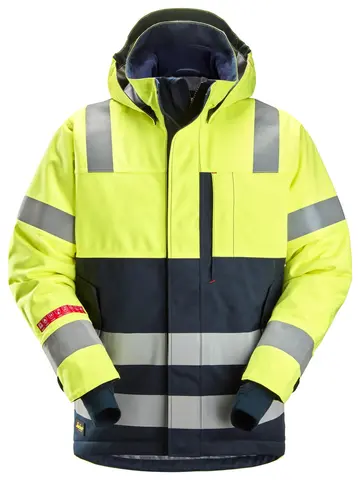 Flammehemmende Vanntett vinterjakke med hette, High-Vis klasse 3