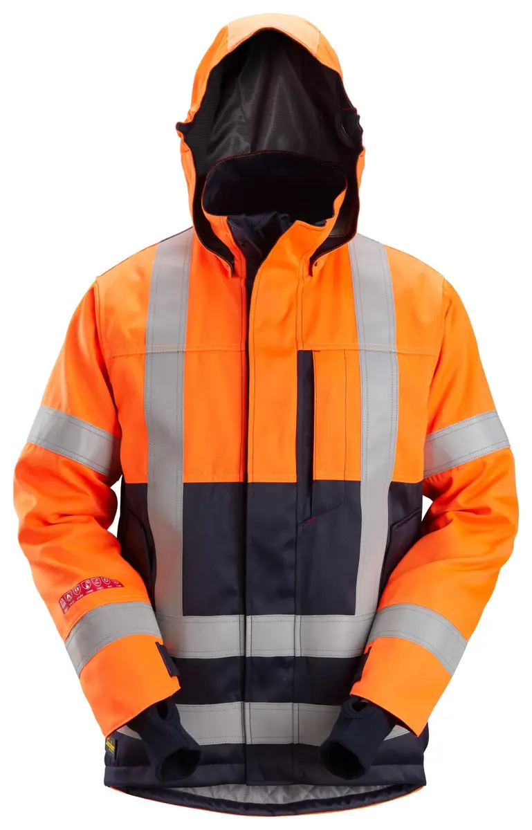 Snickers 1164 Flammehemmende Vinterjakke, High-Vis klasse 3 i Vis oransje/Marineblå