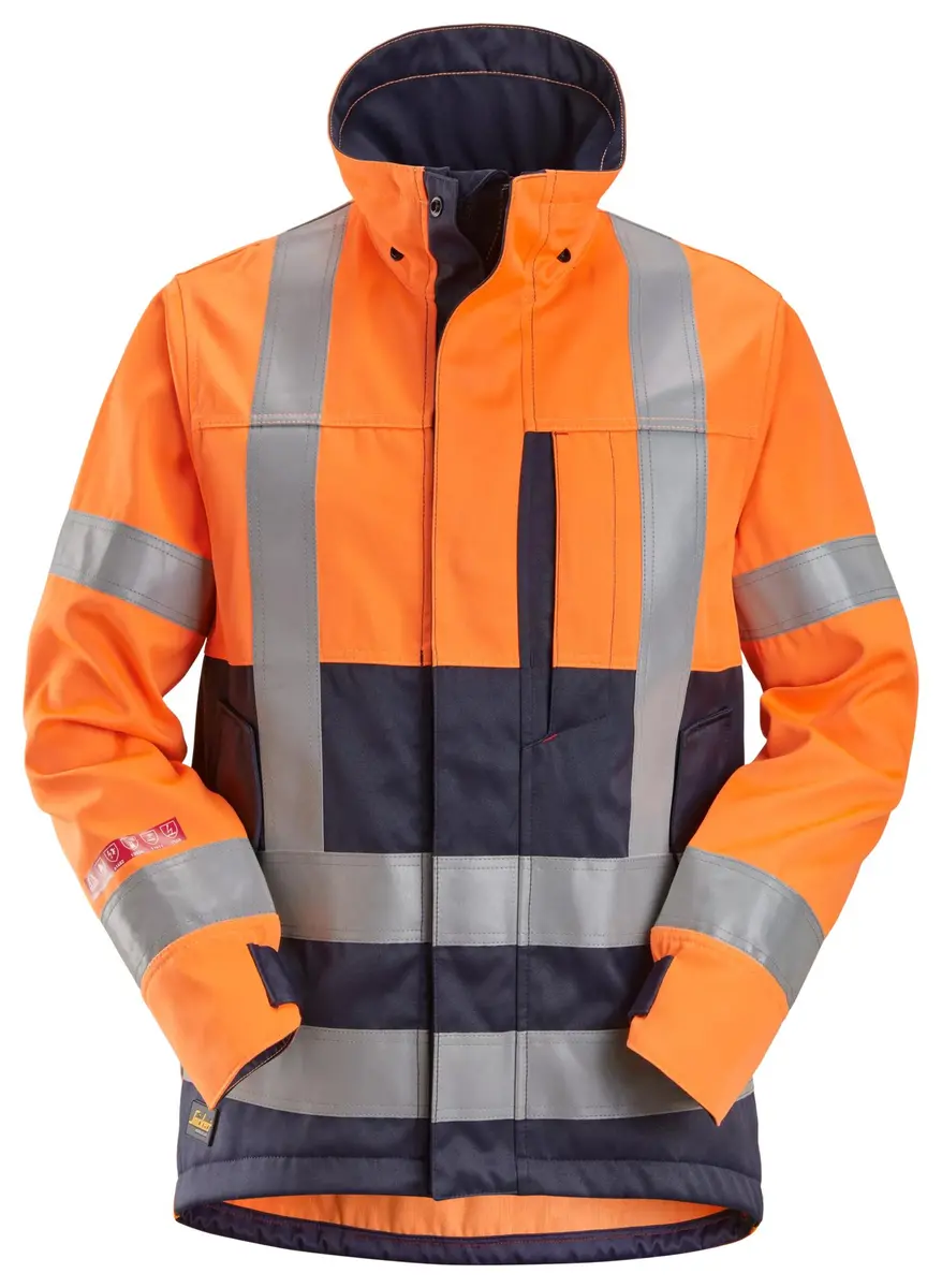 Snickers 1562 Flammehemmende Vinterjakke, High-Vis klasse 3/2 i Vis oransje/Marineblå