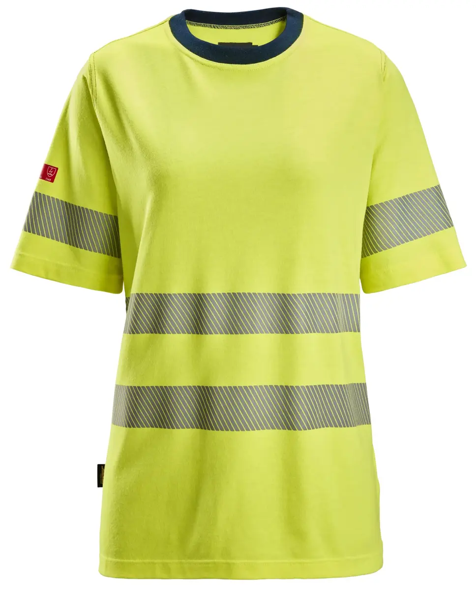 Snickers 2567 Flammehemmende T-skjorte for dame, High-Vis klasse 2 i Vis gul/Marineblå