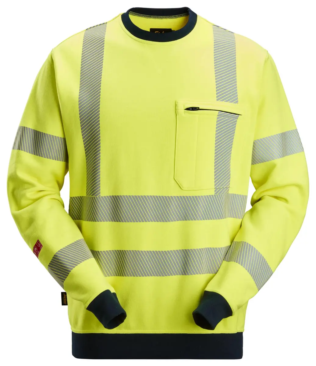 Snickers 2863 Flammehemmende Genser, High-Vis klasse 3 i Vis gul/Marineblå