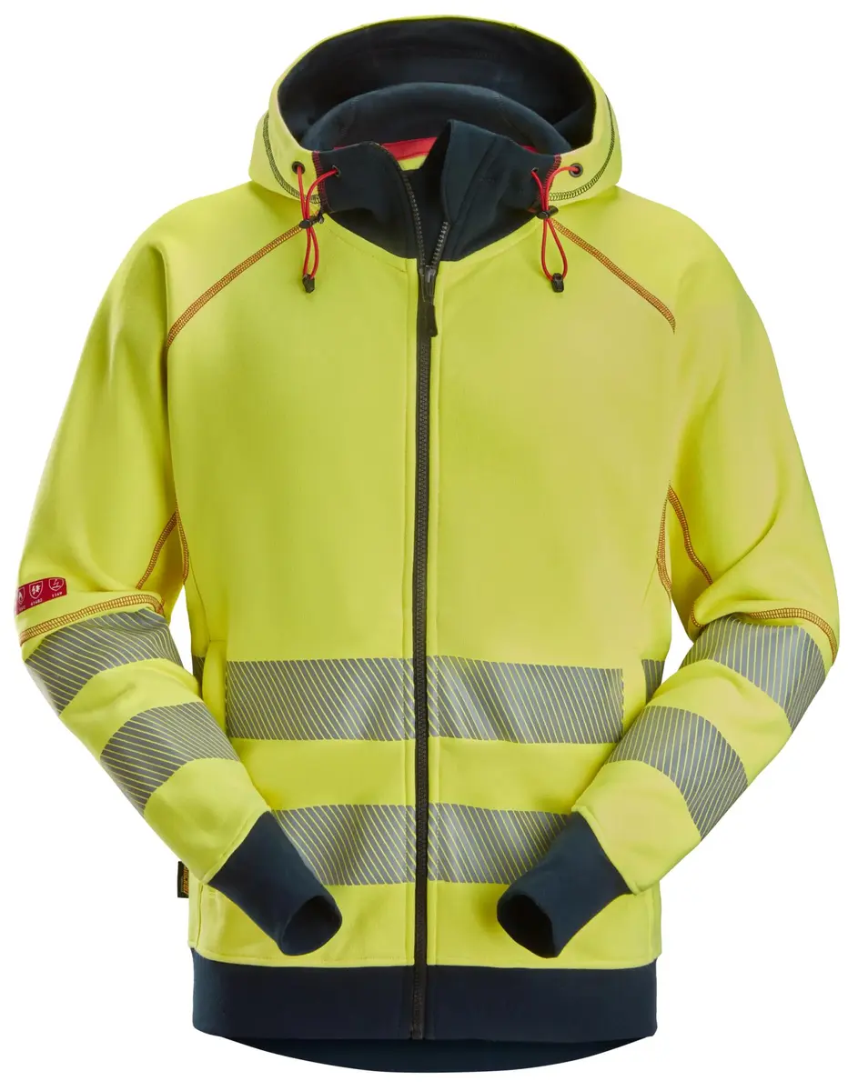 Snickers 2866 Flammehemmende Collegejakke, High-Vis klasse 3/2 i Vis gul/Marineblå