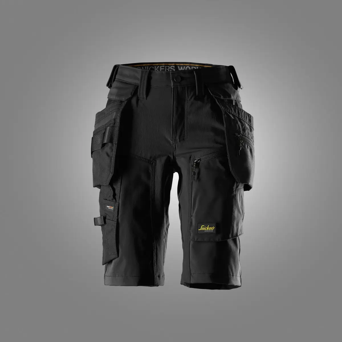 Snickers 6117 Arbeidsshorts med stretch og avtakbare hylsterlommer for dame i Svart/Svart