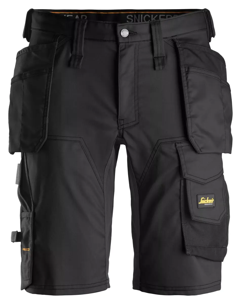 Snickers 6141 Arbeidsshorts med stretch og hylsterlommer i Svart/Svart