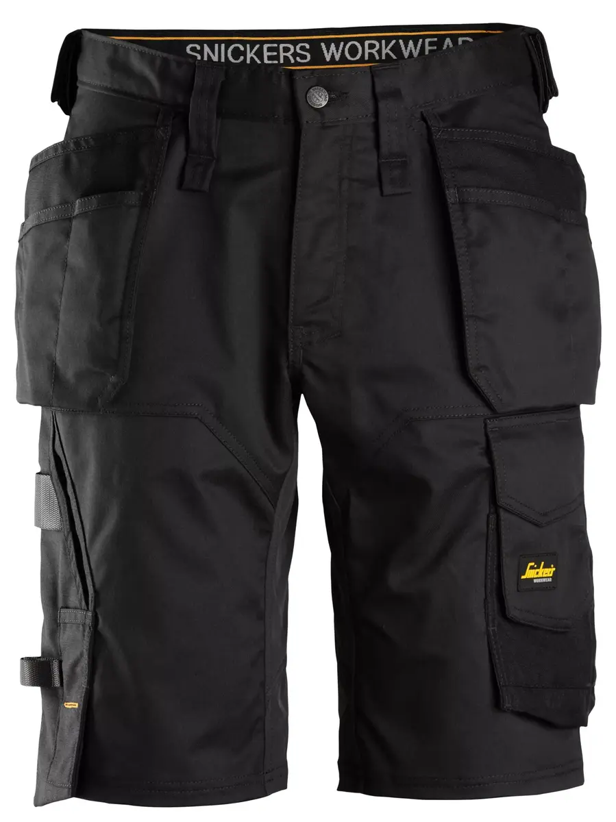 Snickers 6151 Arbeidsshorts med stretch, løs passform og hylsterlommer i Svart/Svart