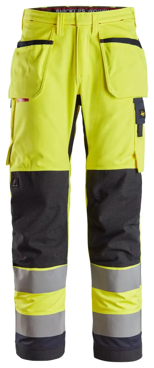 Snickers 6260 Flammehemmende Arbeidsbukse med hylsterlommer, High-Vis klasse 2 i Vis gul/Marineblå