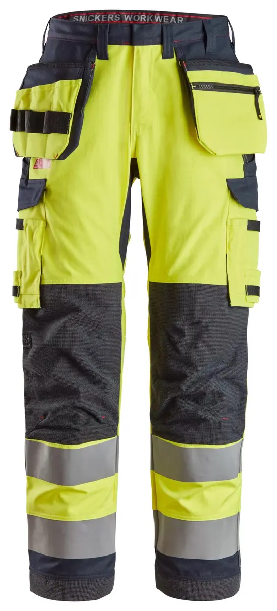 Snickers 6261 Flammehemmende Arbeidsbukse med hylsterlommer og like lårlommer, High-Vis klasse 2 i Vis gul/Marineblå