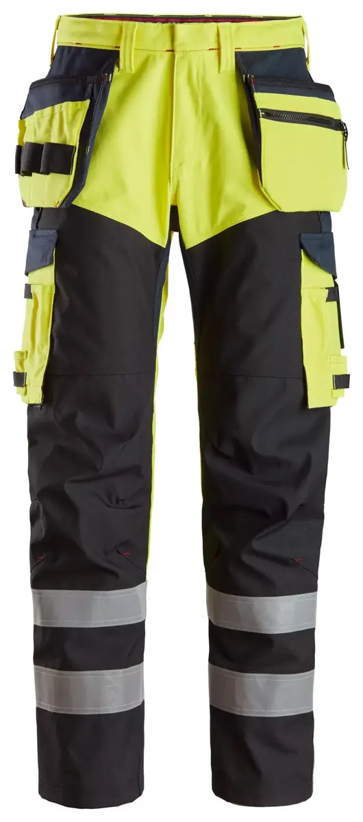 Snickers 6265 Flammehemmende Arbeidsbukse med leggforsterkning og hylsterlommer, High-Vis klasse 1 i Vis gul/Marineblå