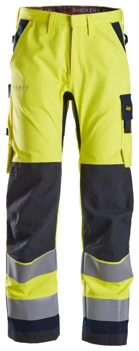 Snickers 6360 Flammehemmende Arbeidsbukse, High-Vis klasse 2 i Vis gul/Marineblå
