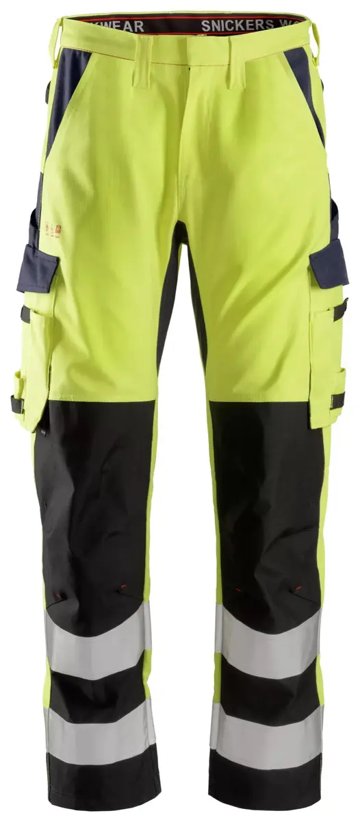Snickers 6364 Flammehemmende Arbeidsbukse med leggforsterkning, High-Vis klasse 2 i Vis gul/Marineblå