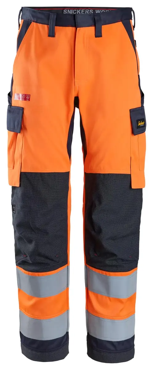 Snickers 6366 Flammehemmende Arbeidsbukse, High-Vis klasse 2 i Vis oransje/Marineblå