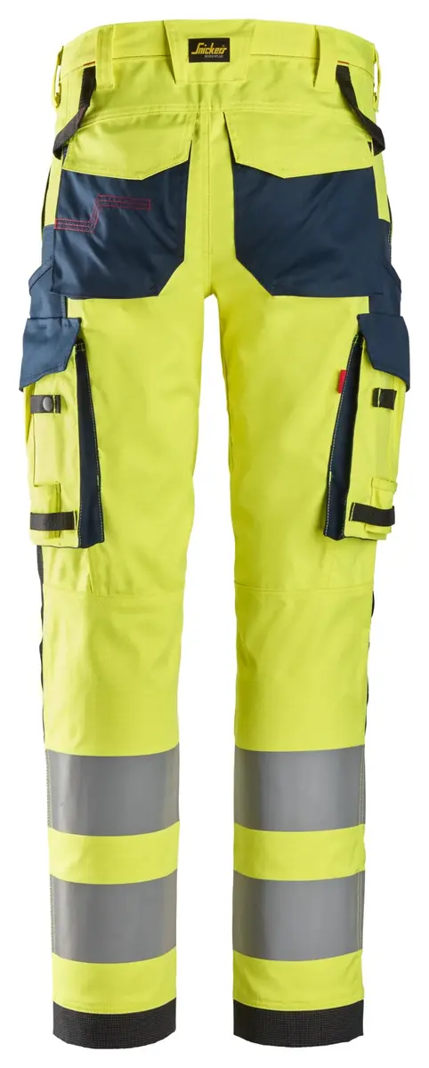 Snickers 6368 Flammehemmende Arbeidsbukse med stretch, High-Vis klasse 2 i Vis gul/Marineblå