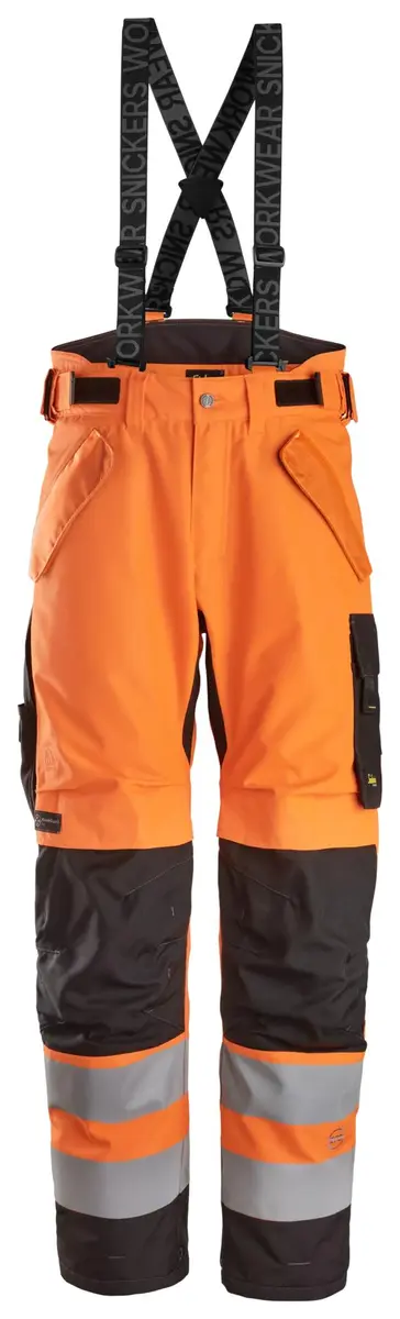 Snickers 6630 Vanntett 37.5® tolags bukse med lett polstring, Klasse 2 i Vis oransje/Svart