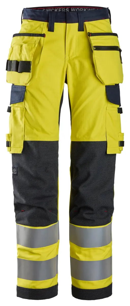 Snickers 6797 Flammehemmende Arbeidsbukse med hylsterlommer for dame, High-Vis klasse 2 i Vis gul/Marineblå