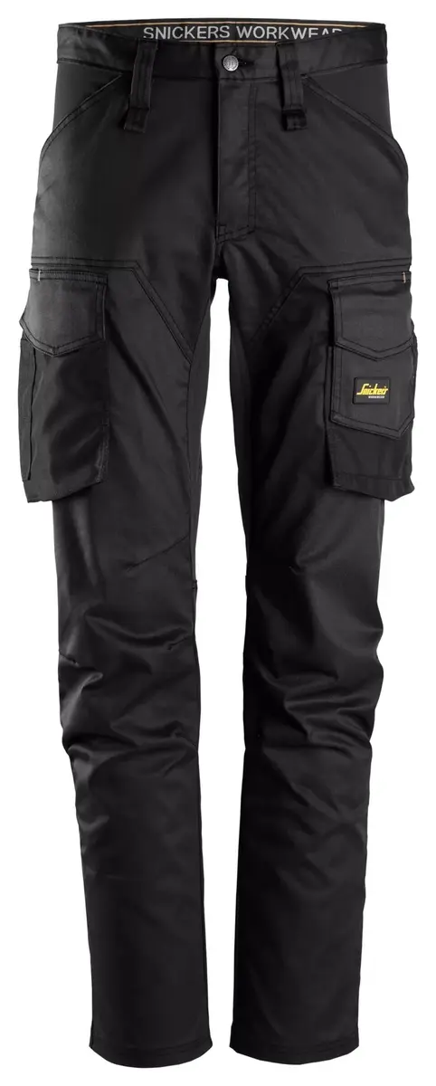 Snickers 6803 Arbeidsbukse med stretch uten knelommer i Svart/Svart