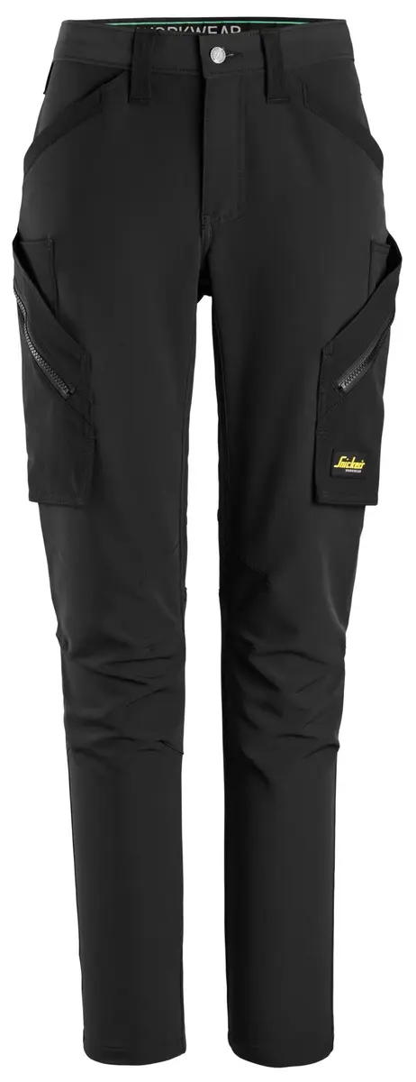 Snickers 6877 Bukse med full stretch uten knelommer for dame i Svart/Svart