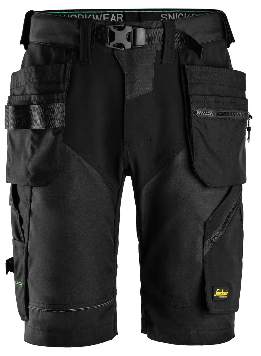 Snickers 6904 Arbeidsshorts+ med hylsterlommer i Svart/Svart