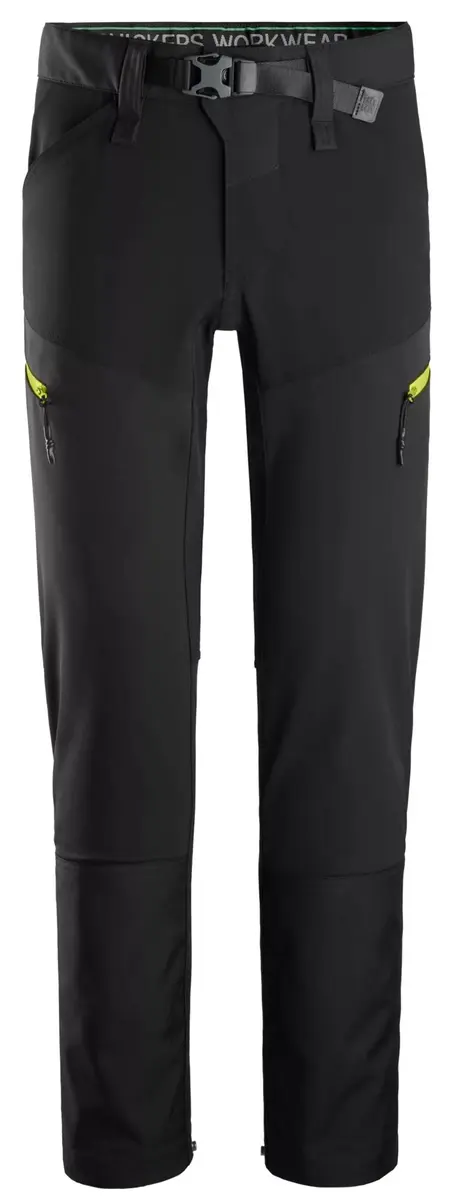 Snickers 6948 Stretchbukse med softshell i Svart/Neongul