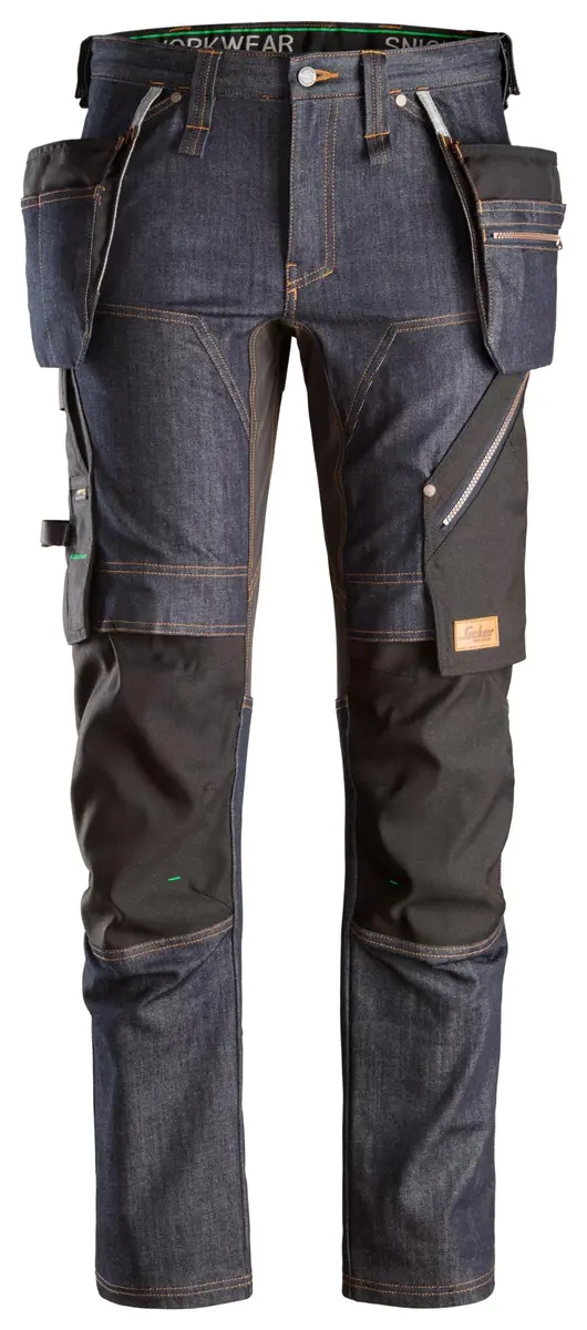 Snickers 6955 Arbeidsbukse denim med hylsterlommer i Denim/Svart