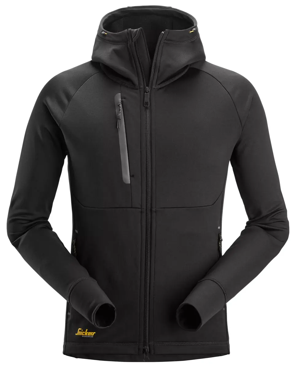 Snickers 8026 Polartec® Power Stretch® mellomlagsjakke med hette i Svart